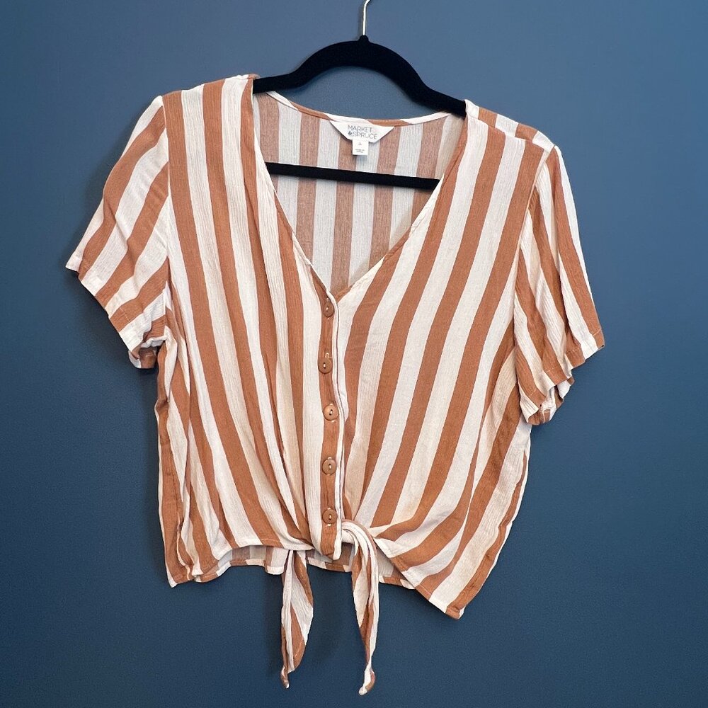 Striped brown and white button down